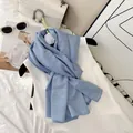 Solid light blue crinkled cotton blend long scarf for elegant autumn winter look - Sky Blue