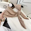 Khaki solid color soft breathable wrinkled cotton 90cm square scarf for women headwear - 90cm / Camel