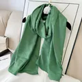 Elegant solid green pleated cotton blend long scarf with straight stitched edges - Forest Green