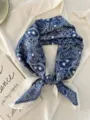 Elegant blue paisley pattern silk scarf for professional women's shirt decoration - 70cm / Retro Blue Paisley