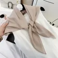 Elegant beige wrinkled cotton-feel square scarf styled as a neckerchief for women - 90cm / Beige Apricot