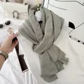 Solid color pleated crinkled cotton blend long scarf in elegant sage green finish - Laurel Green