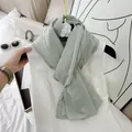 Elegant sage green crushed cotton blend scarf with wrinkled texture and straight edges - Grass Green