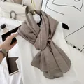 Elegant taupe crinkle pleated scarf for women with premium soft cotton blend texture - Shadow Grey