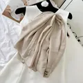 Premium beige wrinkled cotton blend long scarf with straight edges for autumn and winter outfits - Off White