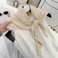Elegant solid color cream crinkled square scarf featuring a fine pleated cotton feel texture - 90cm / Off White