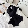 Elegant black pleated cotton blend long scarf with straight edge finish SKU variant - Black