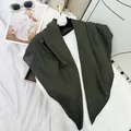 Elegant dark green crinkled cotton-feel square scarf with breathable soft texture - 90cm / Army Green