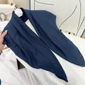 Solid navy blue square scarf with natural wrinkle texture for a soft, breathable cotton feel. - 90cm / Navy Blue