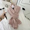 Soft dusty pink pleated cotton blend long scarf with straight edges for autumn wear - Mocha Blue
