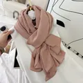 Elegant dusty pink wrinkled cotton blend long scarf with textured finish for winter - Dusty Pink