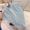 Soft light blue crinkle cotton feel square scarf with natural pleated texture for women - 90cm / Aqua