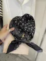 Black and white paisley cotton linen square scarf 58cm for neck and hair styling - Moon Star Paisley / Black