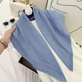 Elegant light blue wrinkled square scarf with soft cotton-like texture for women - 90cm / Sky Blue