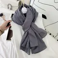 Elegant dark gray pleated cotton blend long scarf for winter and autumn fashion. - Premium Grey