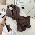 Elegant dark brown pleated cotton blend long scarf with straight edge stitching hijab - Chocolate