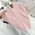 Elegant soft pink crinkled cotton feel square scarf for women with subtle texture detail - 90cm / Pink