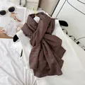 Elegant brown crinkled scarf made of soft pleated cotton blend fabric for women - Coffee
