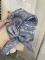 Soft blue cotton linen paisley pattern square scarf 58cm, ideal for hair or neck decoration - Double Row Dots / Blue