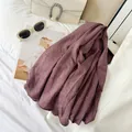 Plum purple crinkle cotton blend long scarf with an elegant textured crinkle finish - Khaki