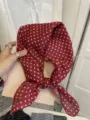 Red and white polka dot cotton linen small square scarf, hair tie and neck wrap accessory - Dense Dots / Red