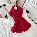 Elegant wine red crinkled cotton blend long scarf for women with straight edge hem - Burgundy