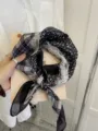 58cm cotton-linen square scarf featuring cashew floral and plaid prints for neck or hair - Lace Gingham / Black