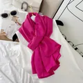 Elegant magenta crinkled cotton blend long scarf with premium straight edge finish - Pink