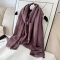 Elegant dark mauve crinkled texture solid color cotton blend long scarf with straight edges - Fuschia