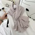 Premium dusty pink crinkled cotton polyester blend long scarf for autumn and winter - Lotus root pink