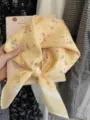 Light yellow cotton-linen small square scarf with delicate floral prints for hair and neck - Lily / Yellow