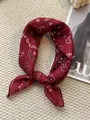 Burgundy paisley print cotton linen square scarf tied in a decorative knot for women - Leaf Frame Paisley / Red
