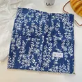 Navy blue 100% cotton floral square bandana with delicate white lace trim for women - White Crochet Edge Scarf / Navy Blue Botanical