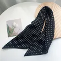 Classic black scarf with white polka dots, soft cotton-linen feel decorative skinny scarf. - 65*65cm / Black