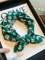 Green cotton square scarf with white daisy floral print Harajuku style hair band - Green Daisy