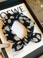 Japanese style black cotton small square scarf with white daisy floral print hairband - Black Daisy