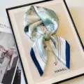 Elegant floral print silk square scarf in mint green and white for women's fashion - Blue Green Floral Scarf / Ice Lotus Print