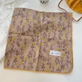 Premium vintage floral 100% cotton square scarf neckerchief with elegant yellow lace trim - Yellow Crochet Edge Scarf / Brown Botanical