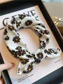 Japanese style cotton small square scarf featuring an elegant daisy floral pattern design - Cream White Daisy