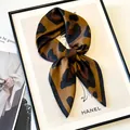 Elegant leopard print satin square silk scarf necktie for women fashion accessories - Retro Leopard Square Scarf / Old Money Leopard Print