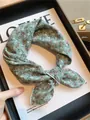 Elegant green floral cotton scarf headband with a vintage flower pattern for women - Bean Green Small Flowers
