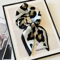 Elegant leopard print silk-like square scarf for women high-end fashion accessories - Black White Leopard Scarf / Black White Leopard Print