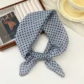 Elegant blue polka dot small square scarf with a soft cotton-linen feel texture - Dense Dot Gray