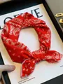Red cotton square bandana with white paisley print in Japanese Harajuku style for women - Red Paisley