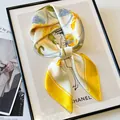 Elegant yellow floral silk square scarf for women's hair and neck styling accessory - Bright Yellow Floral Scarf / Light Yellow Flower Print