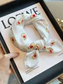 White Harajuku style cotton square neck scarf with cute heart seal cartoon pattern print - Off-White Heart Seal