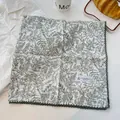Minimalist 100% cotton floral print square handkerchief with green lace edge trim - Dark Green Crochet Edge Scarf / Beige Dark Green Floral