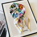 Elegant floral silk square scarf in taro purple for women's neck or hair styling. - Multicolor Floral Scarf / Comic Little Flower Print