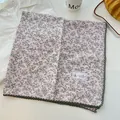 Pink floral 100% cotton square scarf with dark green lace trim detail - Deep Green Crochet Edge Scarf / Pink Blue Green Floral