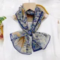 Elegant blue paisley sheer long scarf 35x140cm for summer sun protection. - Blue Paisley